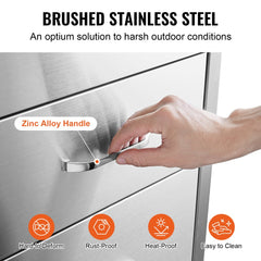 Outdoor Kitchen Drawers 16" W x 28.5" H x 20.5" D, Flush Mount Triple Access BBQ Drawers Stainless Steel with Handle, BBQ Island Drawers for Outdoor Kitchens or Patio Grill Station