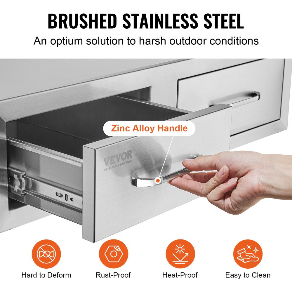 Outdoor Kitchen Drawers 30" W x 10" H x 20" D, Horizontal Double BBQ Access Drawers Stainless Steel with Handle, BBQ Island Drawers for Outdoor Kitchens or Patio Grill Station