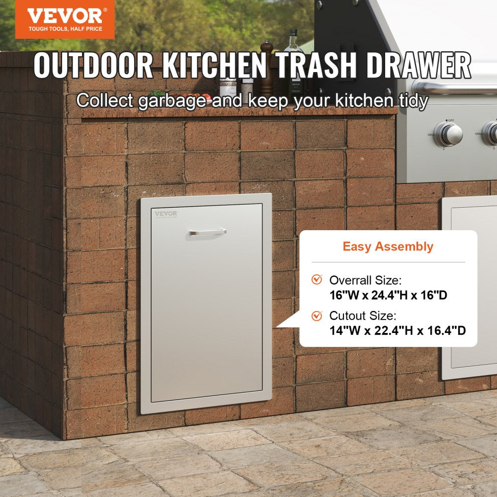 Outdoor Kitchen Propane Tank Drawer 16Wx22Hx16D Inch Stainless Steel Pull Out Trash Drawer with Handle for Outdoor Kitchen BBQ Island
