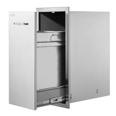 Pull Out Trash Drawer 13.6Wx26Hx19.3D Inch Lower Sliding Rails Stainless Steel Roll Out Trash Bin Pull Out Tray Outdoor Kitchen Trash Drawer with Handle for BBQ Island Grill Station