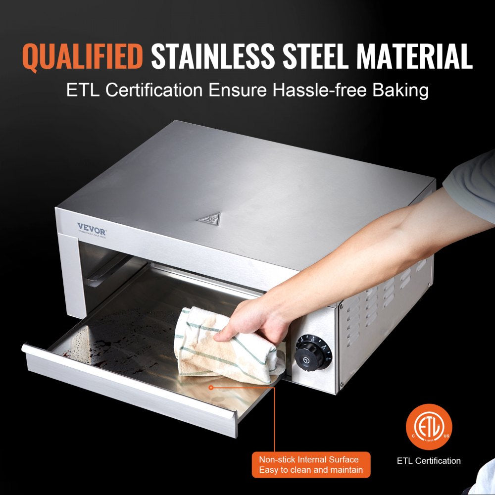 Electric Countertop Pizza Oven 12-inch, 1500W Commercial Pizza Oven with 0-60 Minutes Timer, Stainless Steel Pizza Maker with Removable Crumb Tray for Commercial and Home Use, ETL Certified
