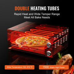 Electric Countertop Pizza Oven 12-inch, 1500W Commercial Pizza Oven with Adjustable Temp, 0-60 Minutes Timer, 360° Uniform Baking Pizza Maker & Removable Crumb Tray for Commercial and Home Use