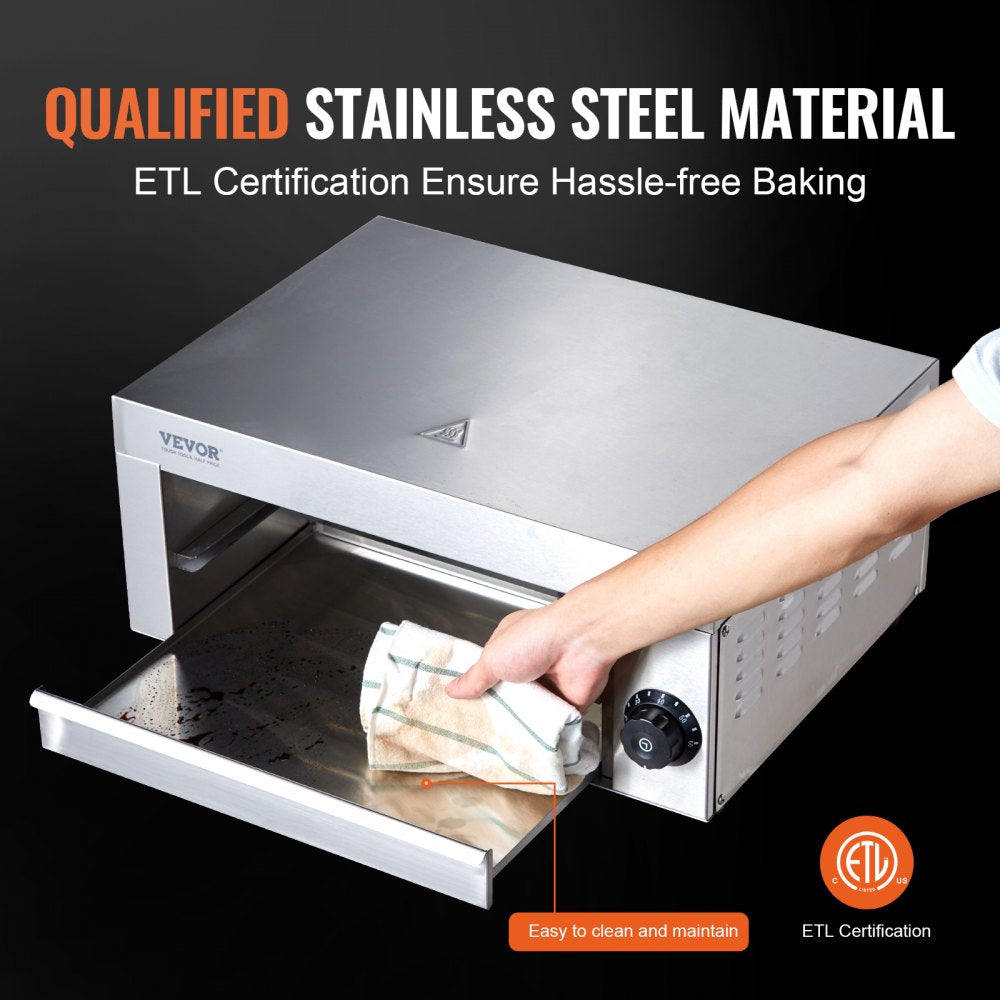 Electric Countertop Pizza Oven 12-inch, 1500W Commercial Pizza Oven with Adjustable Temp, 0-60 Minutes Timer, 360° Uniform Baking Pizza Maker & Removable Crumb Tray for Commercial and Home Use
