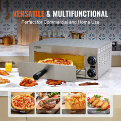 Electric Countertop Pizza Oven 12-inch, 1500W Commercial Pizza Oven with Adjustable Temp, 0-60 Minutes Timer, 360° Uniform Baking Pizza Maker & Removable Crumb Tray for Commercial and Home Use