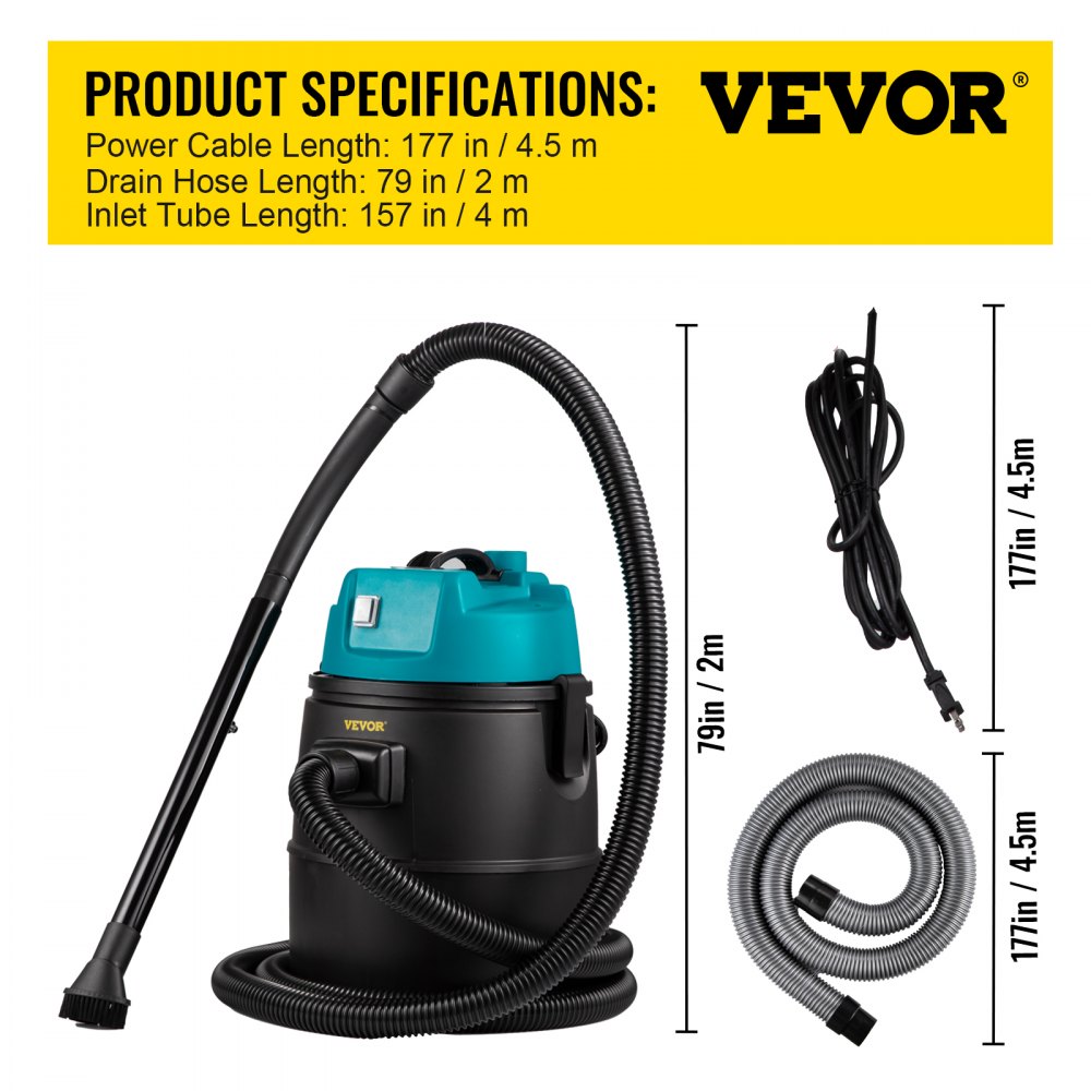 Pond Vacuum Cleaner, 1400W Motor in Single Chamber Suction System, 120V Motor w/15 ft Electric Wire, 4 Brush Heads, 4 Extended Tubes, 1 Filter Bag for Multi-use Cleaning Above Ground