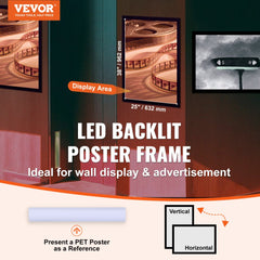 LED Poster Frame - Black 27x40\ Aluminum with Backlighting for Advertising Display, Wall Sign, Single Unit (Horizontal/Vertical)