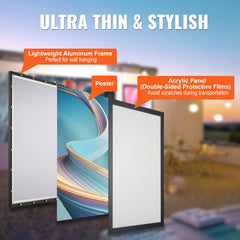 LED Poster Frame - Black 27x40\ Aluminum with Backlighting for Advertising Display, Wall Sign, Single Unit (Horizontal/Vertical)