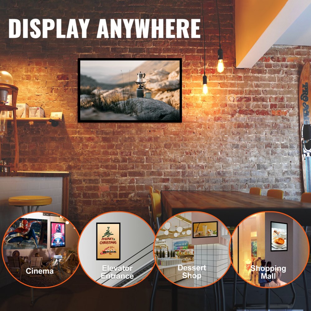 LED Poster Frame - Black 27x40\ Aluminum with Backlighting for Advertising Display, Wall Sign, Single Unit (Horizontal/Vertical)