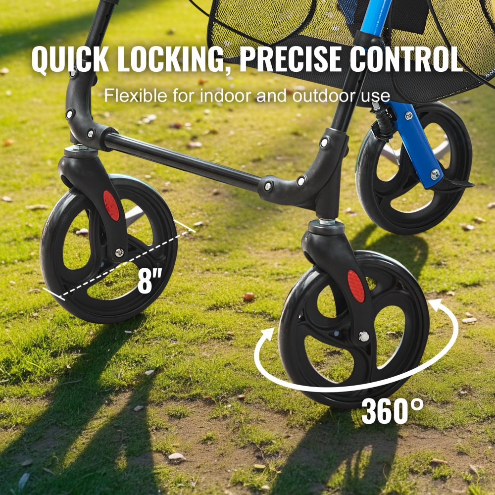 Rollator Walker for Seniors and Adult, Lightweight Aluminum Foldable Rolling Walker with Adjustable Seat and Handle, Outdoor Mobility Rollator Walker with 8" All Terrain Wheels, 300LBS Capacity