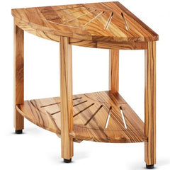 Corner Teak Shower Bench, 18.5" Height 15.5" Radius, 100% Teak Wood Corner Shower Beach, 500 LBS with Storage Shelf, Shower Stool for Inside & Outside Shower, for Bathroom