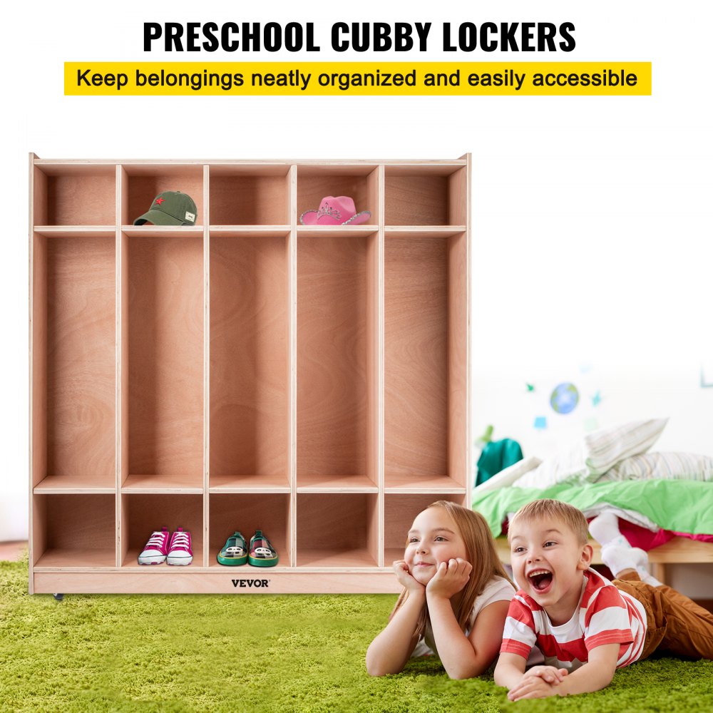 Preschool Cubby Lockers 5-Section Plywood Birch Coat Locker 15MM Thickness Kids Locker for Home 48.4 Inch High Durable Classroom Lockers for Toddlers and Kids Commercial or Personal Use