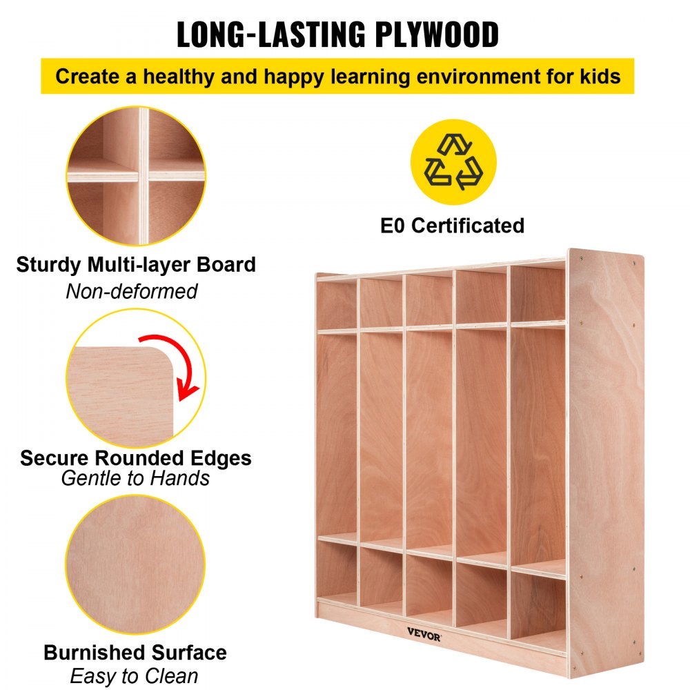 Preschool Cubby Lockers 5-Section Plywood Birch Coat Locker 15MM Thickness Kids Locker for Home 48.4 Inch High Durable Classroom Lockers for Toddlers and Kids Commercial or Personal Use