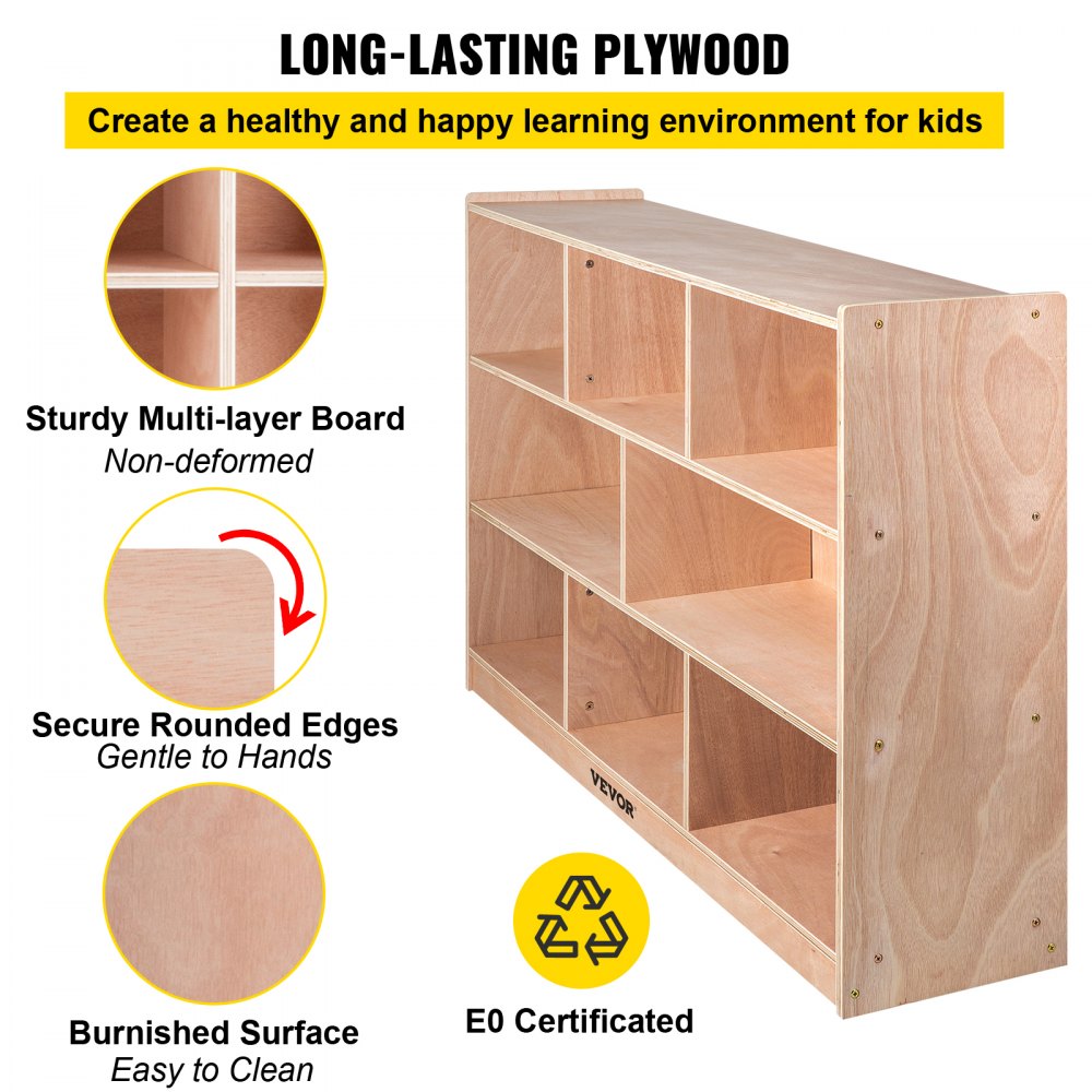 Classroom Storage Cabinet Plywood 8-Section Preschool Storage Shelves 36 Inch High Classroom Cabinet Storage with Casters