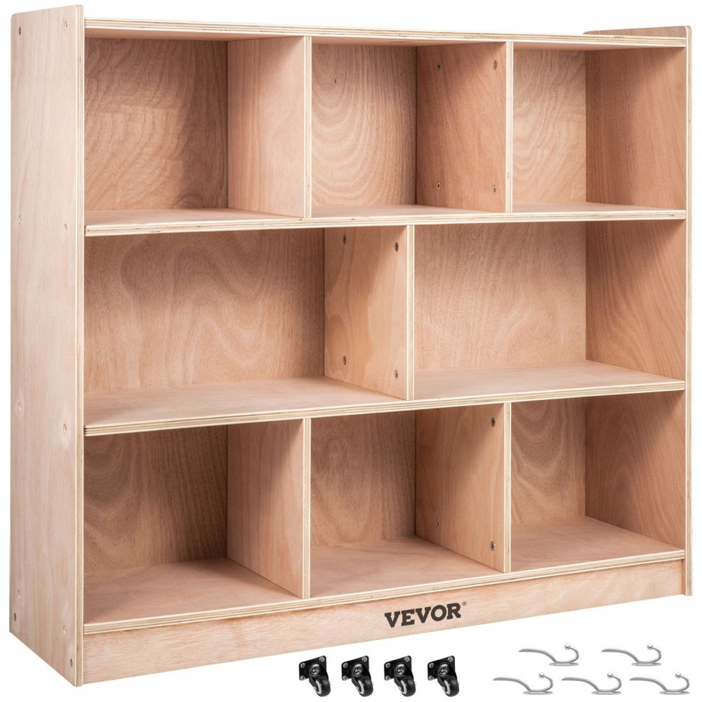 Classroom Storage Cabinet Plywood 8-Section Preschool Storage Shelves 36 Inch High Classroom Cabinet Storage with Casters