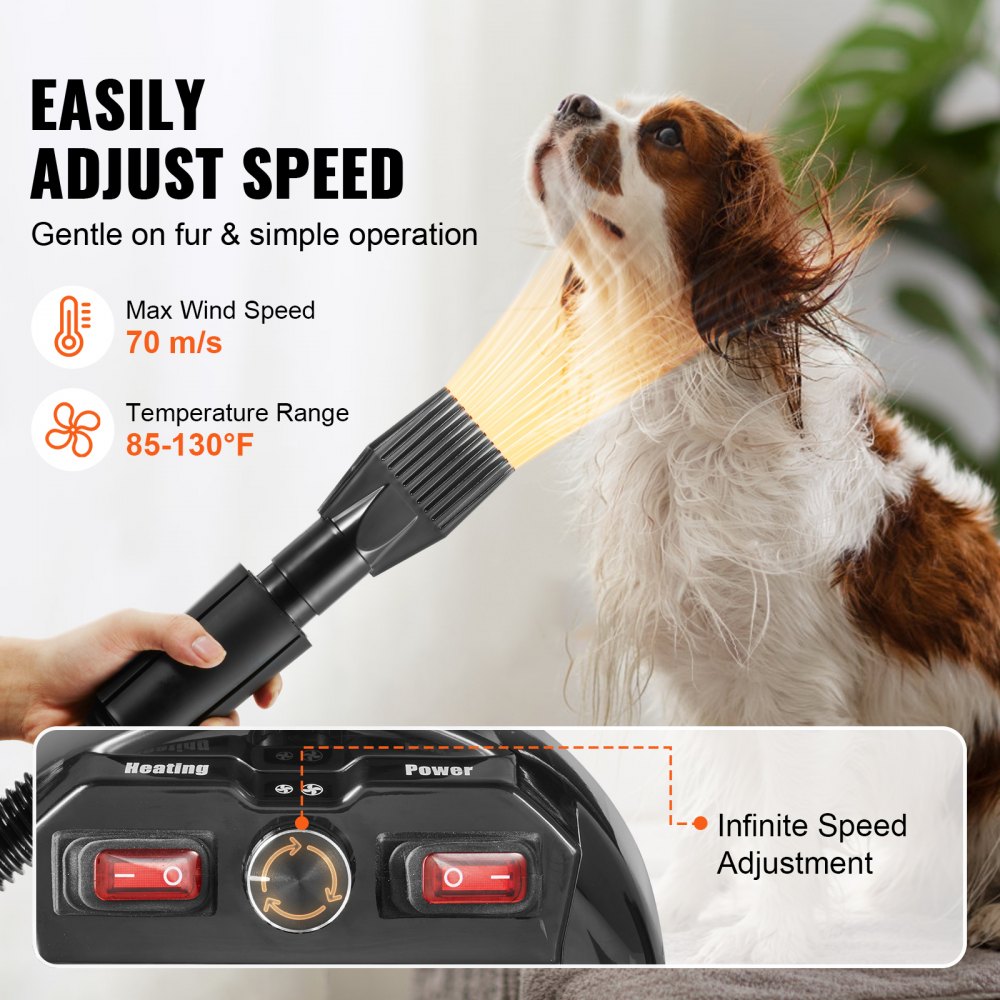 Bostome Dog Grooming Dryer in grey and black with adjustable speed and temperature settings.