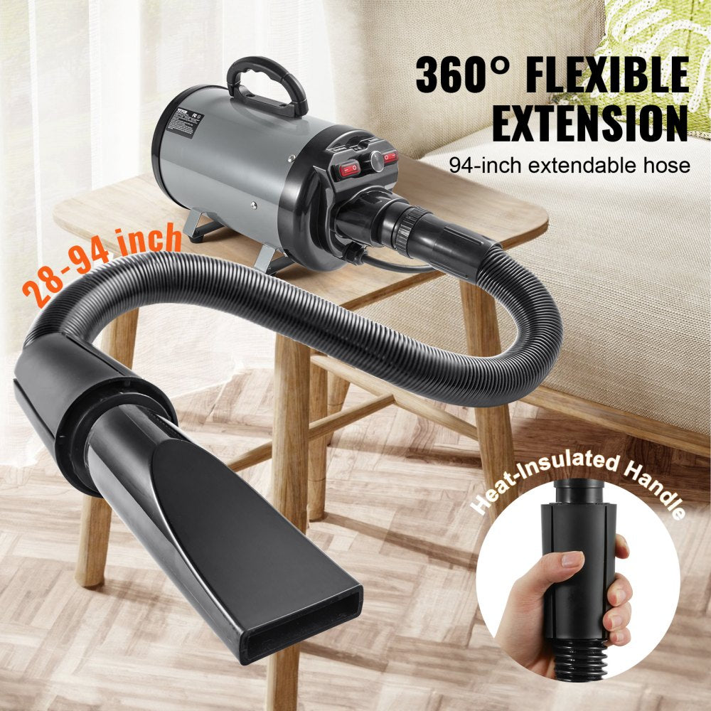 Bostome Dog Grooming Dryer in grey and black with adjustable speed and temperature settings.