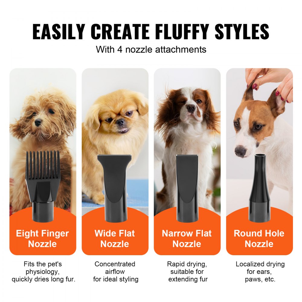 Bostome Dog Grooming Dryer in grey and black with adjustable speed and temperature settings.
