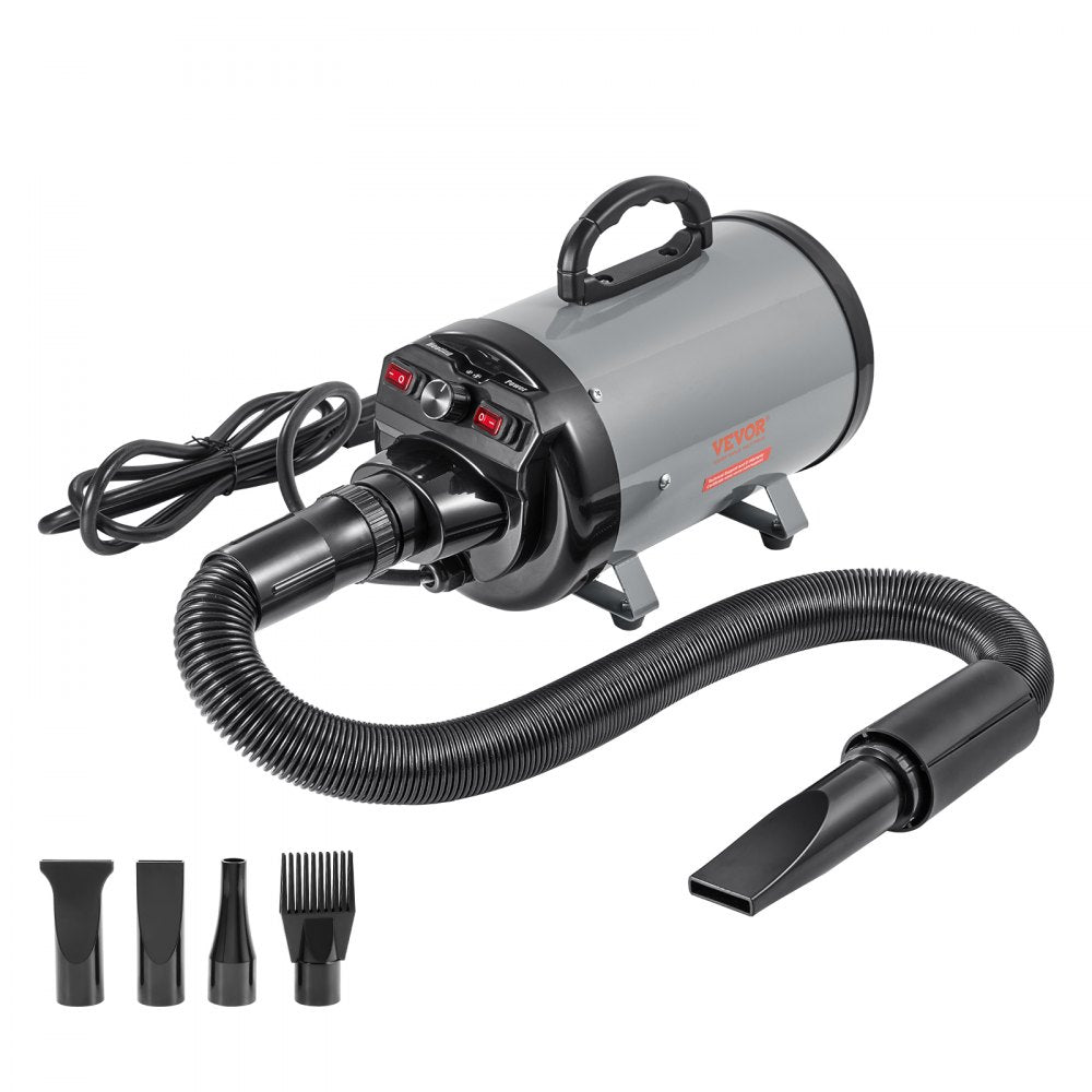Bostome Dog Grooming Dryer in grey and black with adjustable speed and temperature settings.