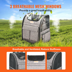 Gray Bostome rolling pet carrier backpack with three mesh windows and backpack straps.
