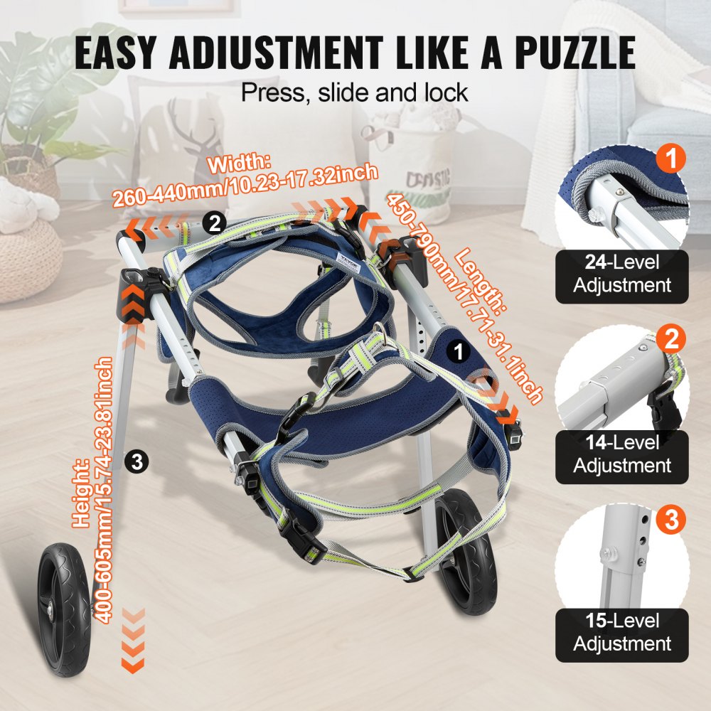2 Wheels Dog Wheelchair for Back Legs, Pet Wheelchair Lightweight & Adjustable Assisting in Healing,  Dog Cart/Wheelchair for Injured, Disabled, Paralysis, Hind Limb Weak Pet(L)