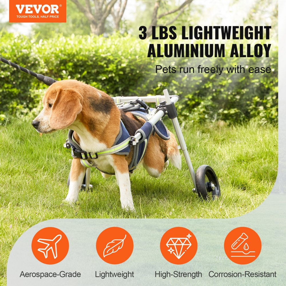2 Wheels Dog Wheelchair for Back Legs, Pet Wheelchair Lightweight & Adjustable Assisting in Healing,  Dog Cart/Wheelchair for Injured, Disabled, Paralysis, Hind Limb Weak Pet(S)