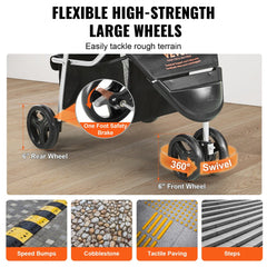Black 3-wheel Bostome pet stroller with 6-inch wheels, brakes, and 35lbs capacity.