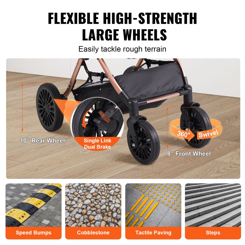 Black Bostome 4-Wheel Pet Stroller with detachable carrier and large wheels for easy navigation.