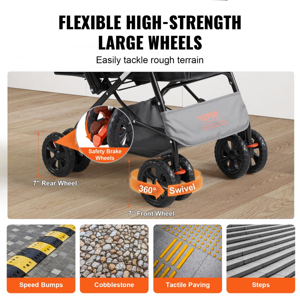 Bostome 4-wheel pet stroller with reversible handle, large wheels, and brakes.