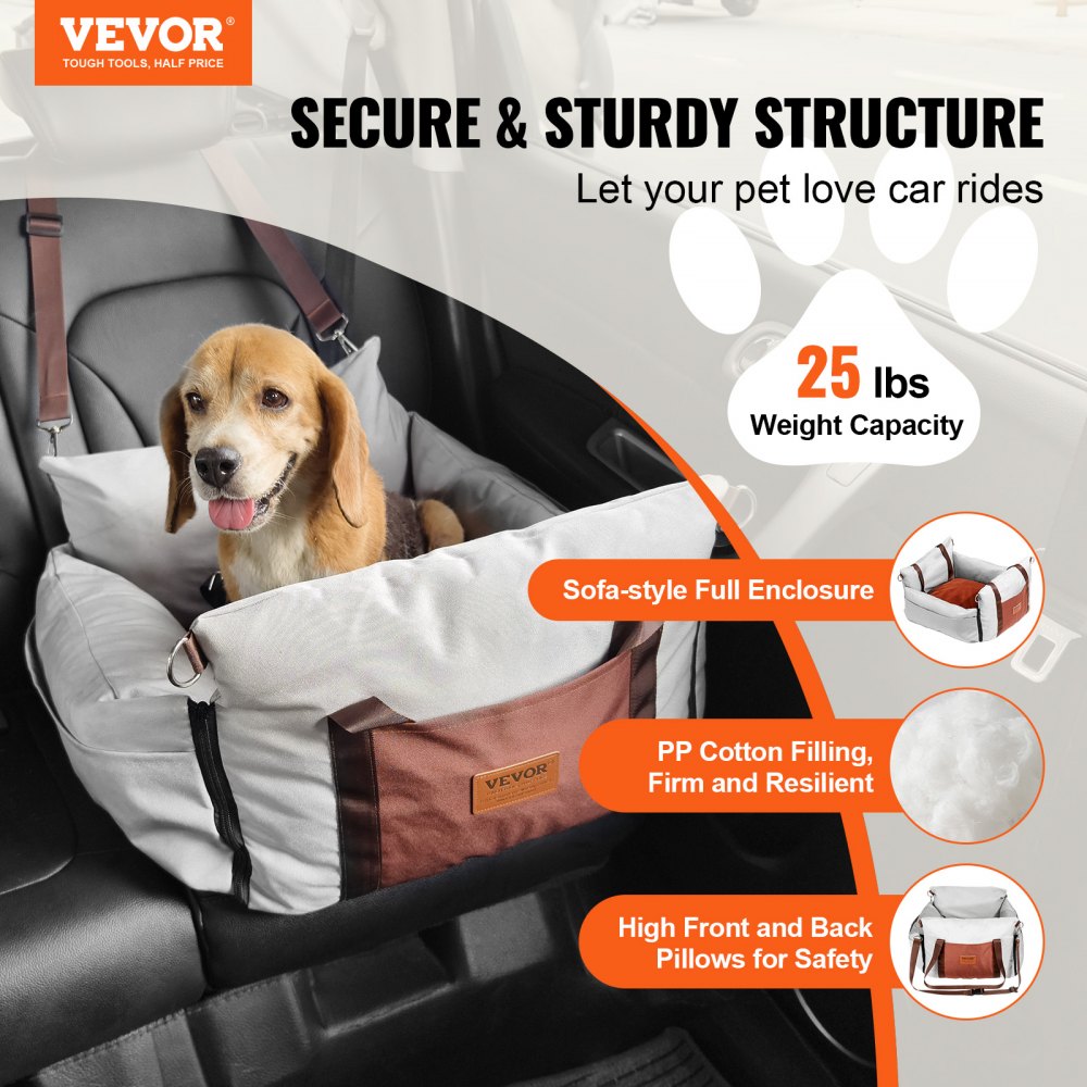 Gray Bostome dog booster car seat for small pets up to 25lbs with secure straps and full enclosure.