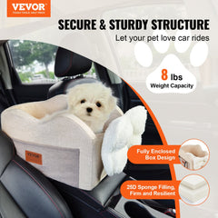 Bostome Center Console Dog Car Seat with waterproof fabric and adjustable seat belts for small pets.