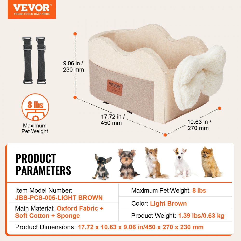 Bostome Center Console Dog Car Seat in waterproof fabric with plush pad for small pets.