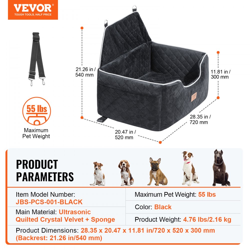 Dog Booster Car Seat Pet Car Seat for Medium Large Dog up to 55 lbs Black