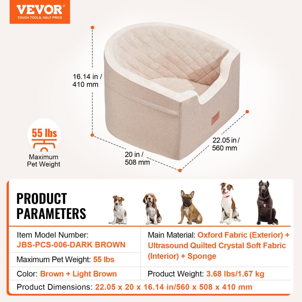 Dog Booster Car Seat Pet Car Seat for Small Medium Dog up to 55 lbs Brown