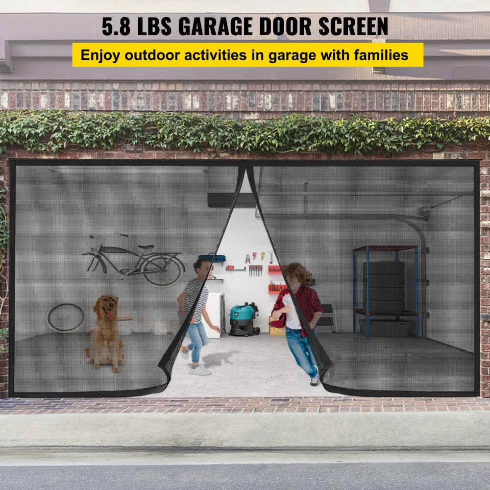 Garage Door Screen, 18 x 7 ft for 2 Cars, 5.8 lbs Heavy-Duty Fiberglass Mesh for Quick Entry with Self Sealing Magnet and Weighted Bottom, Kids / Pets Friendly, Easy to Install and Retractable