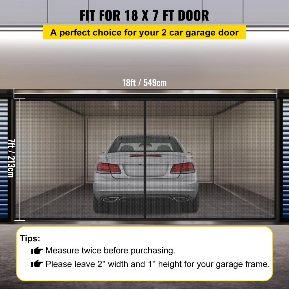 Garage Door Screen, 18 x 7 ft for 2 Cars, 5.8 lbs Heavy-Duty Fiberglass Mesh for Quick Entry with Self Sealing Magnet and Weighted Bottom, Kids / Pets Friendly, Easy to Install and Retractable