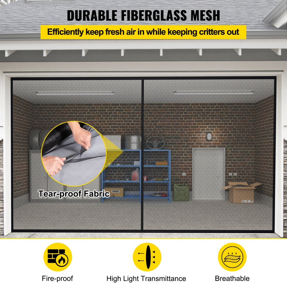 Garage Door Screen, 18 x 7 ft for 2 Cars, 5.8 lbs Heavy-Duty Fiberglass Mesh for Quick Entry with Self Sealing Magnet and Weighted Bottom, Kids / Pets Friendly, Easy to Install and Retractable