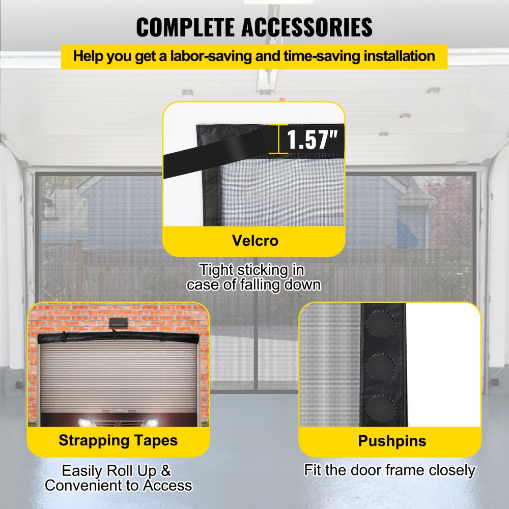 Garage Door Screen, 18 x 7 ft for 2 Cars, 5.8 lbs Heavy-Duty Fiberglass Mesh for Quick Entry with Self Sealing Magnet and Weighted Bottom, Kids / Pets Friendly, Easy to Install and Retractable