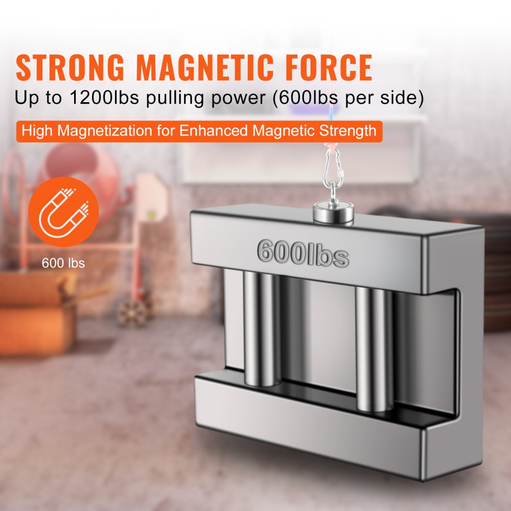 Double-sided neodymium magnet with 600lbs pull per side and nickel-plated coating.