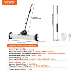 24-Inch Magnetic Sweeper with Wheels Telescoping Magnetic Pickup Tool