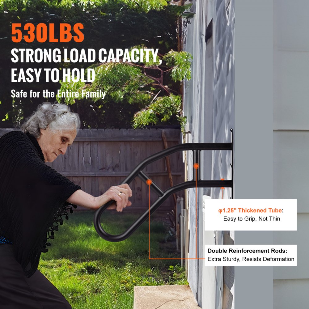 Bostome 29" outdoor carbon steel handrail with a smooth finish for 1-3 steps wall mount.