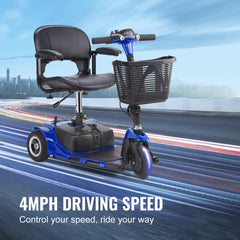 3-Wheel Folding Mobility Scooter for Seniors 12 Mile Range 265LBS Capacity