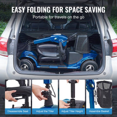 Heavy-Duty 4 Wheel Mobility Scooter for Adults & Seniors - Folding Electric Powered Mobility Scooter & 12 Mile Long Range, All Terrain Travel Scooter with 9° Climbing Capacity, 265lb Capacity