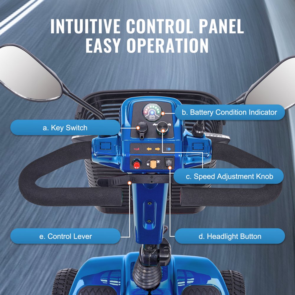 Heavy-Duty 4 Wheel Mobility Scooter for Adults & Seniors - Folding Electric Powered Mobility Scooter & 12 Mile Long Range, All Terrain Travel Scooter with 9° Climbing Capacity, 265lb Capacity