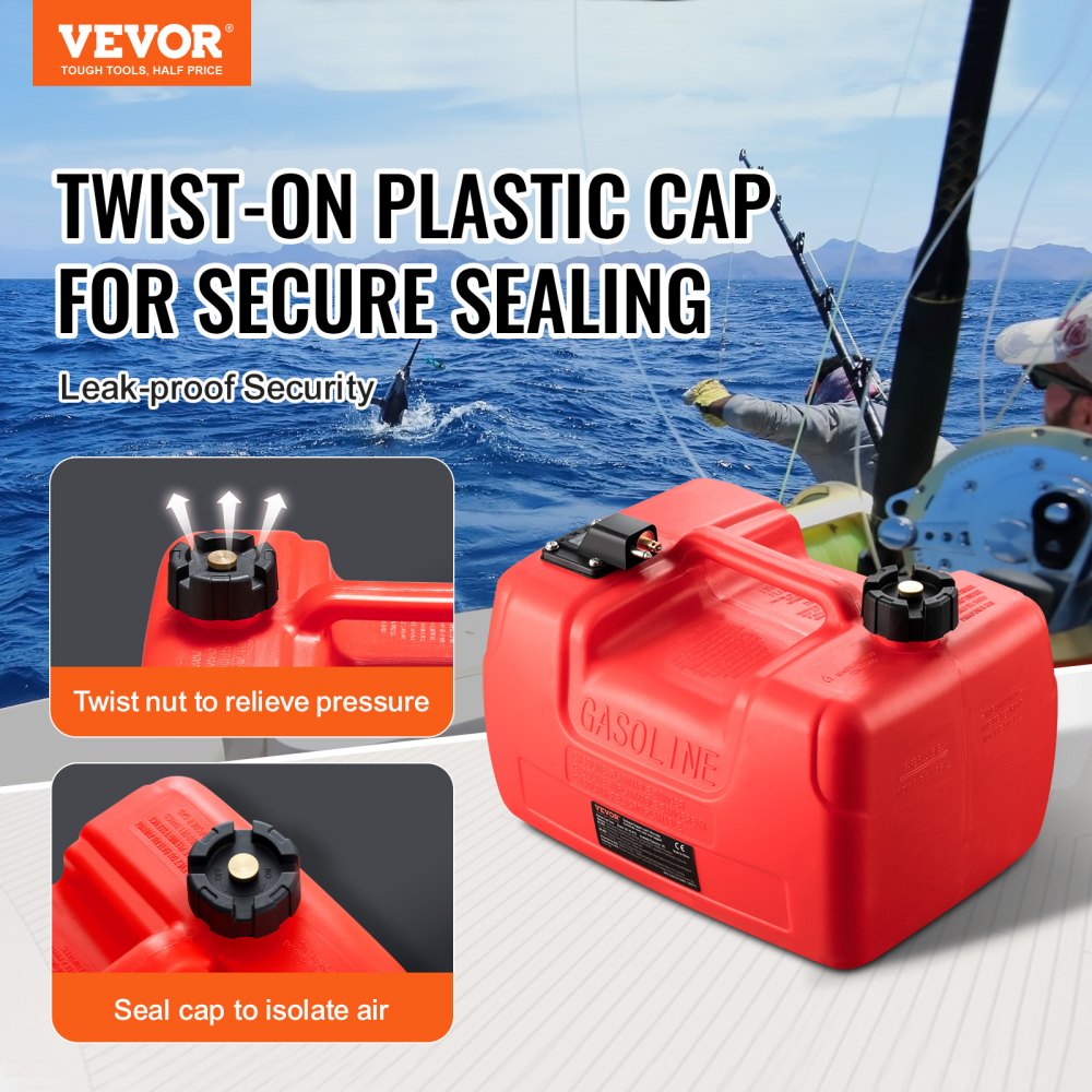 Marine Fuel Tank, 3.17 Gallon/12L, Portable Boat Fuel Gas Tank for Outboard Engine Boats, Plastic Outboard Marine Boat Fuel Tank with Hose, Easy to Carry for Yacht, Fishing Boat, Deck Boat, Red