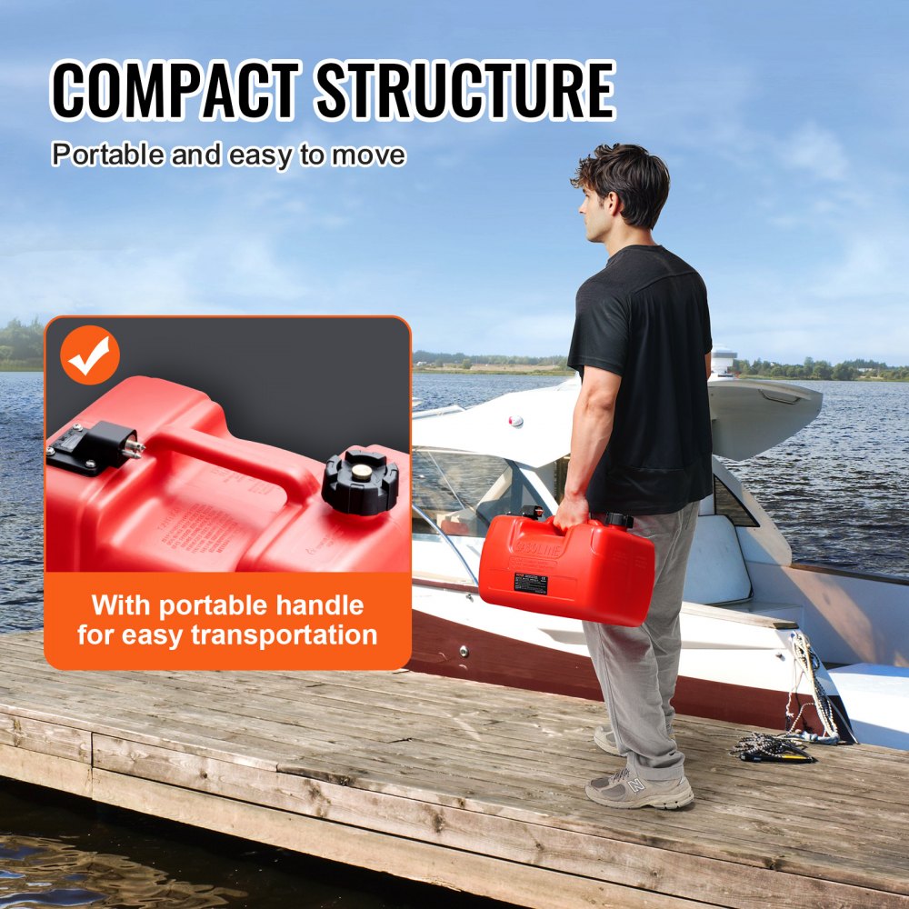 Marine Fuel Tank, 3.17 Gallon/12L, Portable Boat Fuel Gas Tank for Outboard Engine Boats, Plastic Outboard Marine Boat Fuel Tank with Hose, Easy to Carry for Yacht, Fishing Boat, Deck Boat, Red