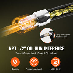 Bostome 1/2" x 50' retractable fuel hose reel with carbon steel frame and 2300 PSI rating.