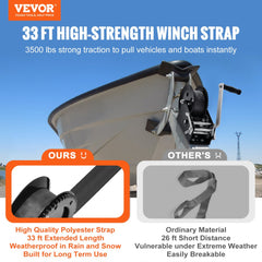 Hand Winch, 3500 lbs Pulling Capacity, Boat Trailer Winch Heavy Duty Rope Crank with 33 ft Polyester Strap and Two-Way Ratchet, Manual Operated Hand Crank Winch for Trailer, Boat or ATV Towing
