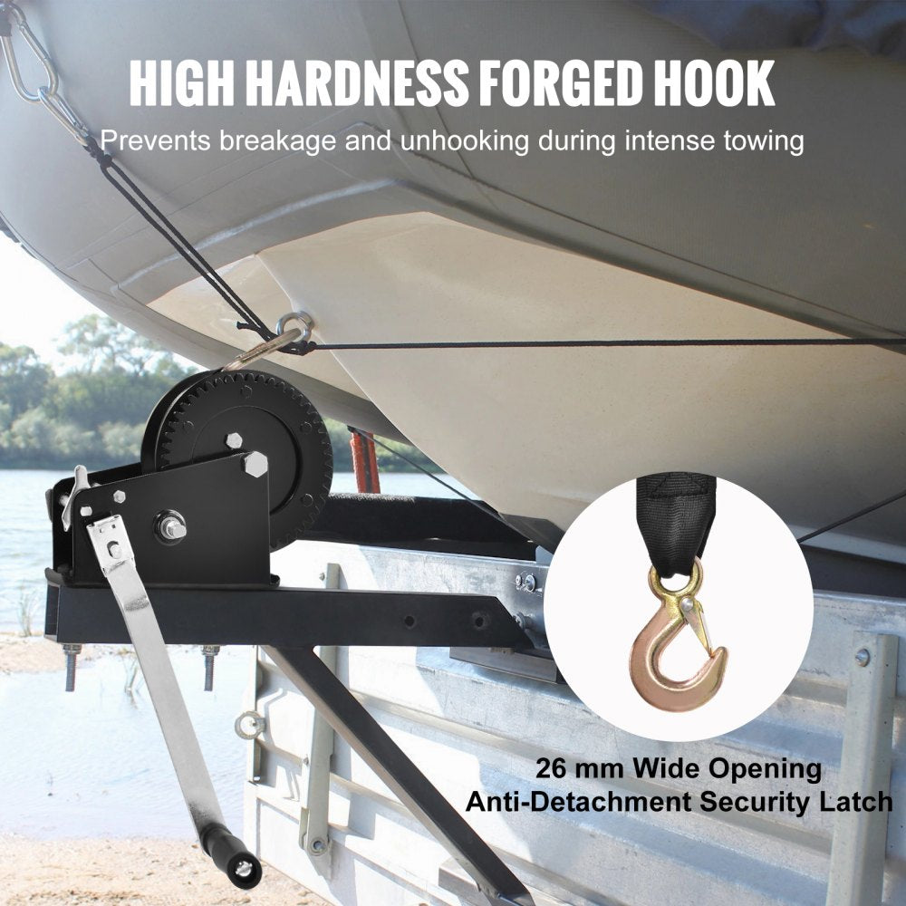 Hand Winch, 3500 lbs Pulling Capacity, Boat Trailer Winch Heavy Duty Rope Crank with 33 ft Polyester Strap and Two-Way Ratchet, Manual Operated Hand Crank Winch for Trailer, Boat or ATV Towing