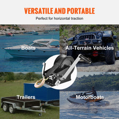 Hand Winch, 3500 lbs Pulling Capacity, Boat Trailer Winch Heavy Duty Rope Crank with 33 ft Polyester Strap and Two-Way Ratchet, Manual Operated Hand Crank Winch for Trailer, Boat or ATV Towing