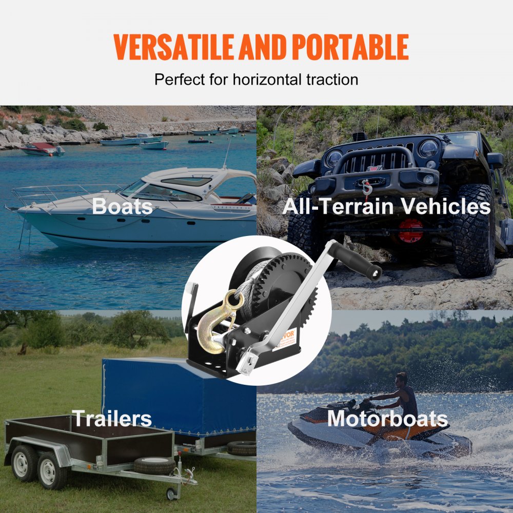 Hand Winch, 3500 lbs Pulling Capacity, Boat Trailer Winch Heavy Duty Rope Crank with 33 ft Steel Wire Cable and Two-Way Ratchet, Manual Operated Hand Crank Winch for Trailer, Boat or ATV Towing